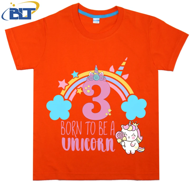 3rd Birthday Born To Be Unicorn Print Kidst shirt in summer cotton short -sleeved casual top boys and girls applicable