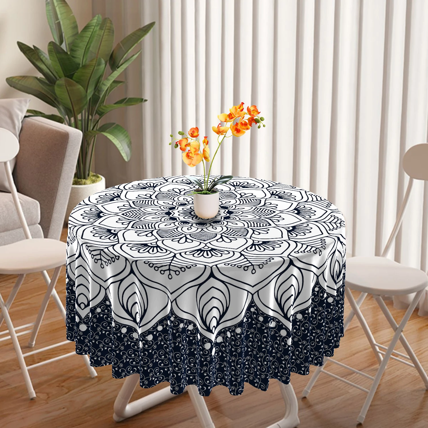 63 inch Mandala Circular Tablecloth Waterproof Plain Terrace Dining Table Cover With Retro Pattern Tapestry Curtain Head Cover