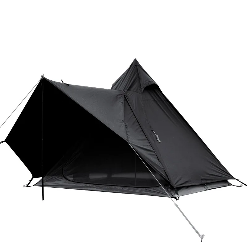 Outdoor Camping Black Warrior Tent Shade Sunscreen Rainproof Tent Leisure Family Camping Hexagonal Pyramid Tent
