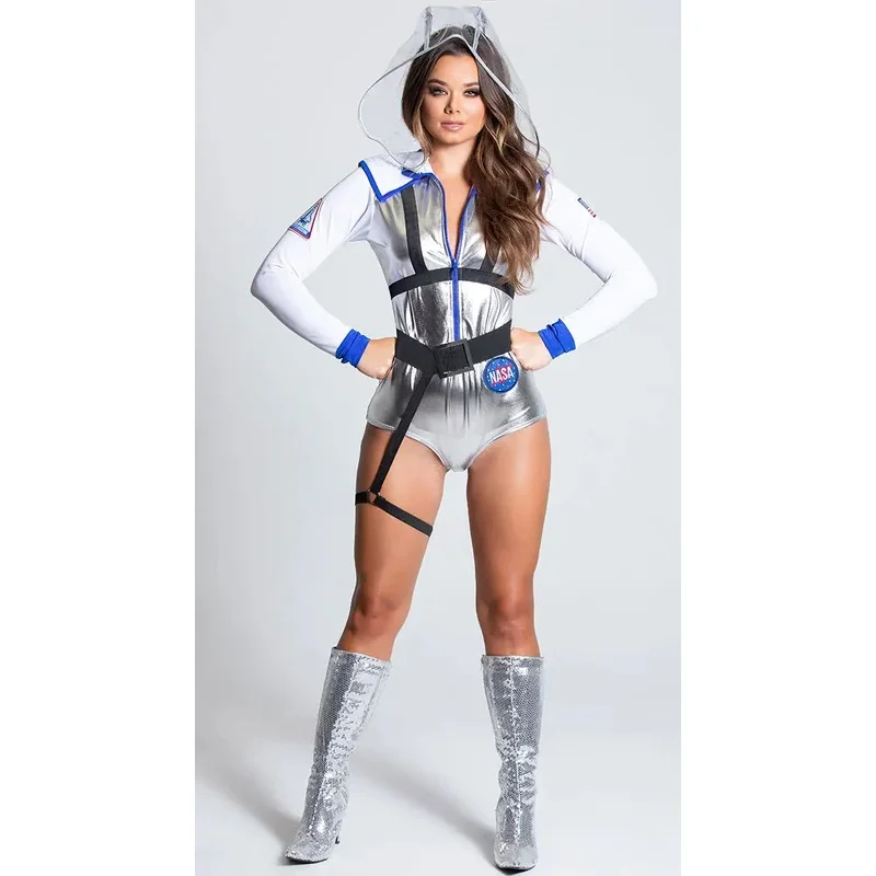 

Хэллоуин сценическое представление космонавт косплей комбинезон серебряный костюм космонавта праздничная вечеринка лицо платье