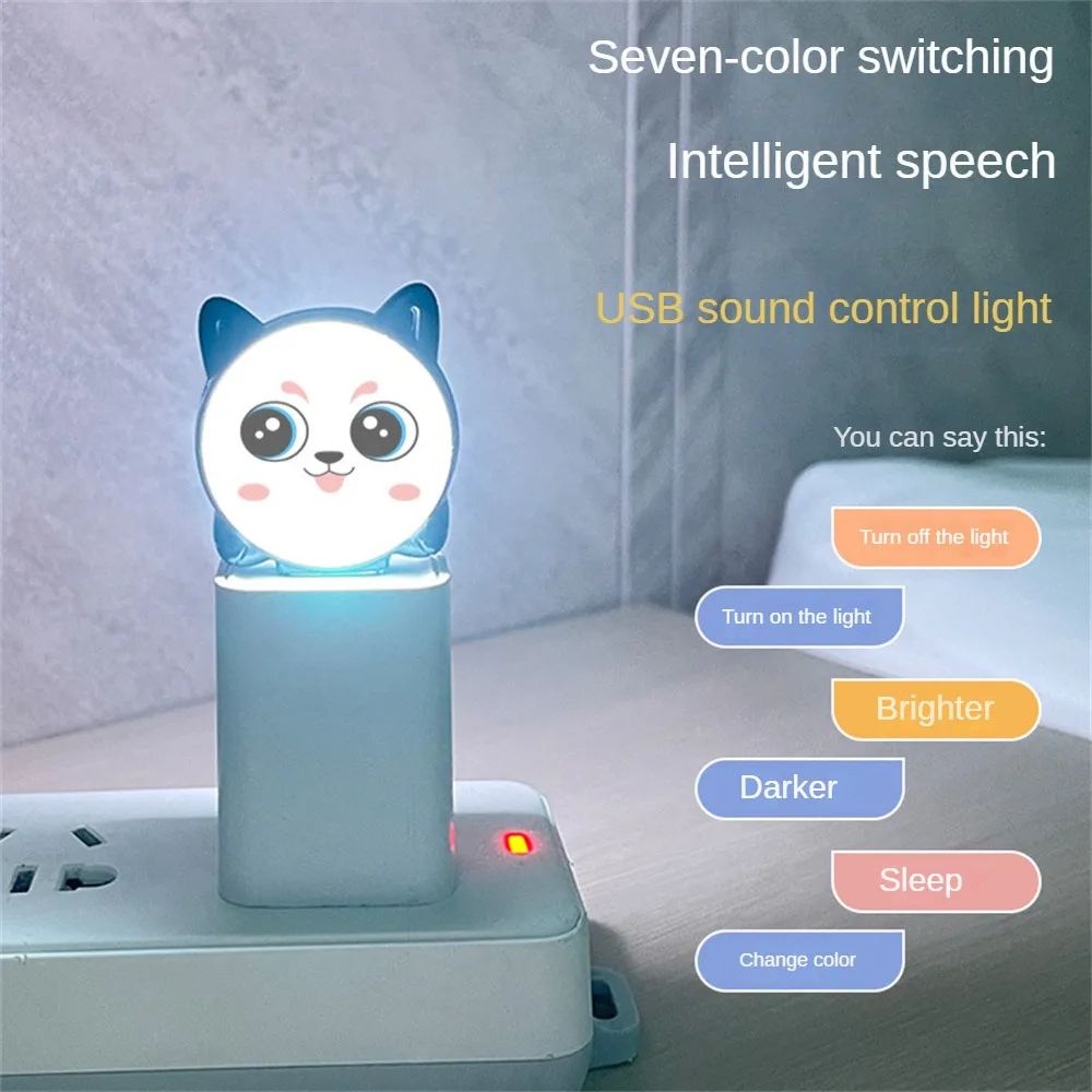 Intelligent Voice Lamp USB Interface Cute Cat English Soft Lights Eye Protection Convenient Voice Control Switch Night Light