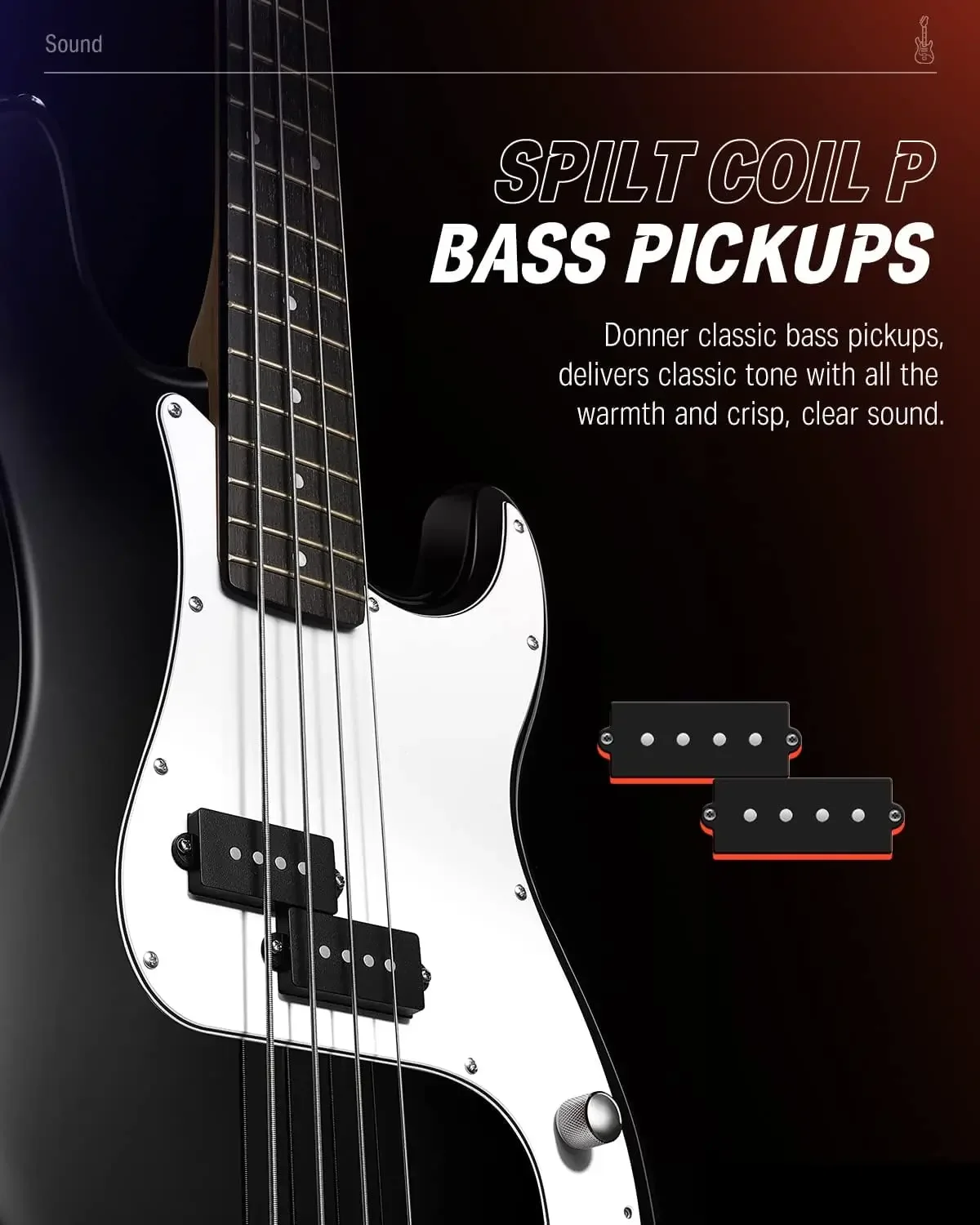 Electric Bass Guitar 4 Strings Full-Size Standard Bass PB-Style Beginner Kit Black for Starter with Free Online Lesson