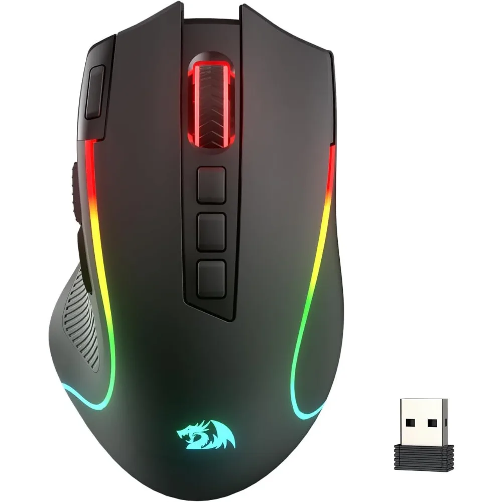 RGB Gaming Mouse with 8000 DPI, 9 Programmable Buttons, 7 Backlit Modes, Wired/Wireless Connectivity, and Software Supports