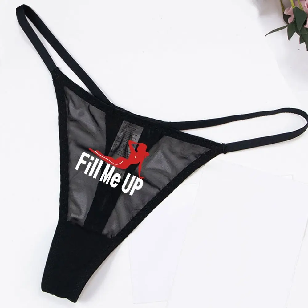 Tanga de malla Sexy de Color sólido transparente con estampado de letras, calzoncillos sexis con cuerdas G, ropa interior con espalda en T de cintura baja