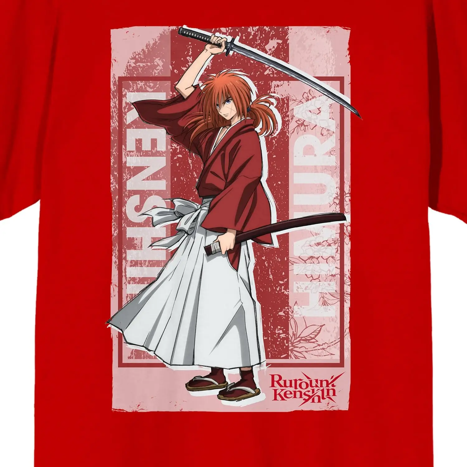 Casual Streetwear Rurouni Kenshin Himura Crew Neck Short Sleeve Red Men's T-Shirt