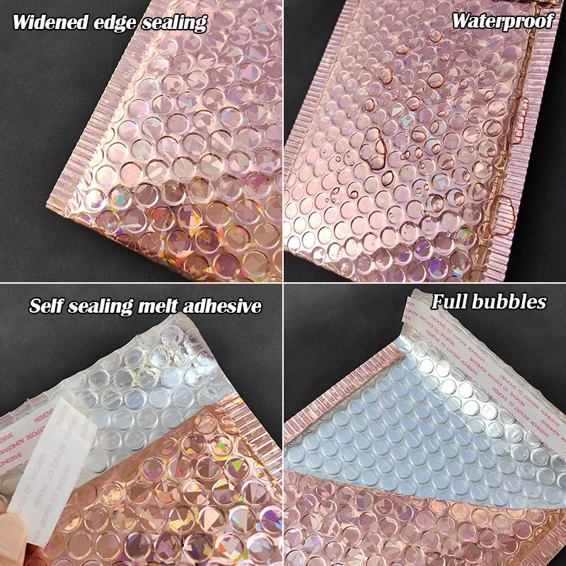 50/25 PCS/Lot Rose Gold Laser Plastic Bubble Envelopes Bags, Padded Shipping Envelope, Waterproof Bubble Bags for Gift