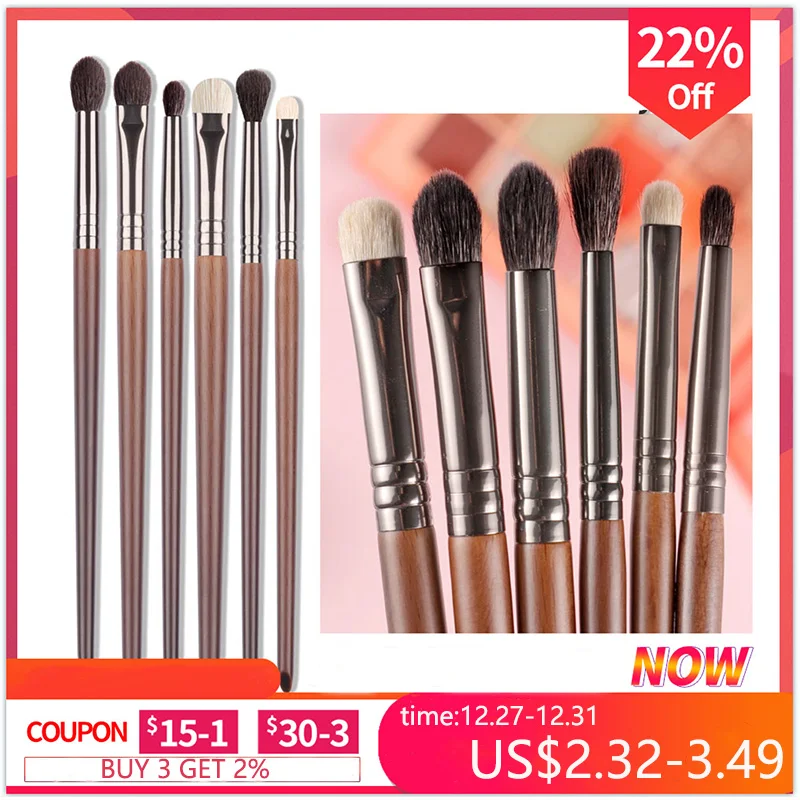 OVW Cosmetic 2/6 pcs Makeup Eye Shadow Brush Set Goat Hair Tool Ultra Soft Make Up Tapered Blender Diffuse Kit Cut Crease Brush