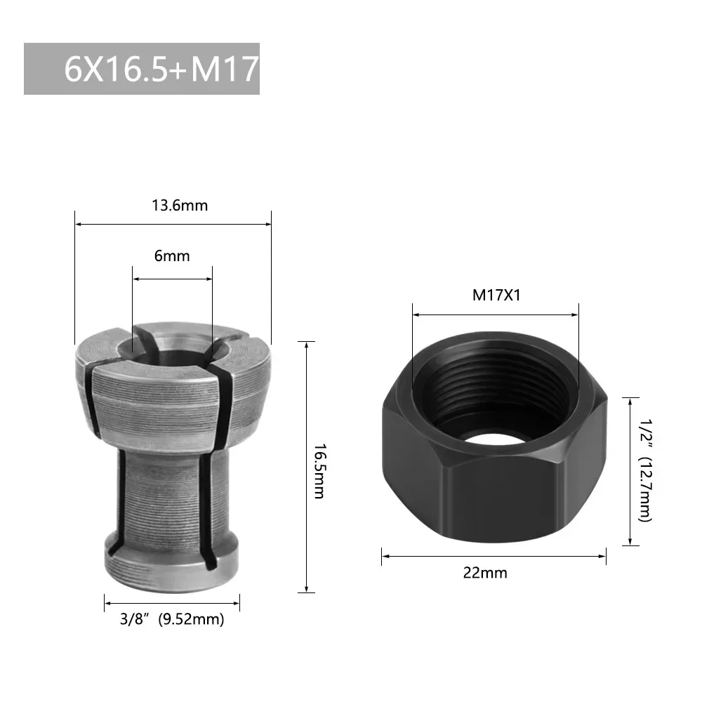 Imagem -03 - Pinça Chuck Adaptador com Porca Gravação em Madeira Máquina de Corte Roteador Elétrico Fresa Acessórios mm 6.35 mm mm 8.5 mm 10 mm M17