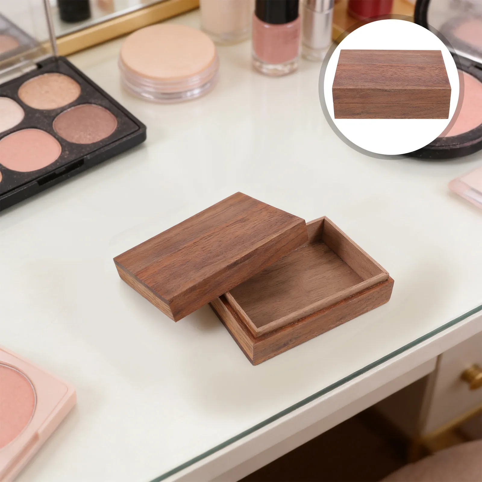 

Small Wooden Keepsake Box Walnut Jewelry Storage Box with Lid 4x3x1 Rustic Decorative Wood Organizer Case for Cards Home Decor