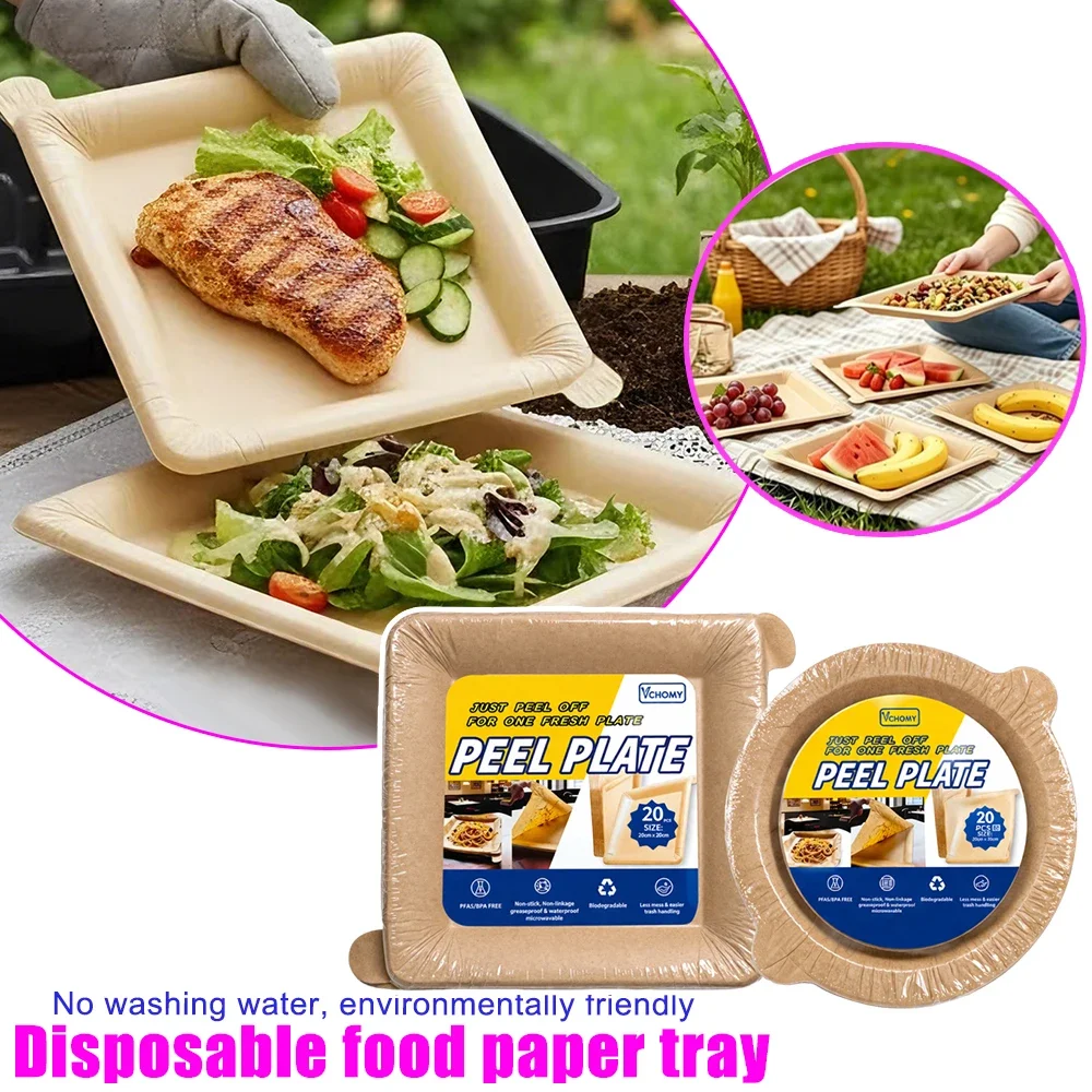20PCS Food Grade Disposable Paper Plates Waterproof Oilproof Heat Resistant Eco Friendly Microwave Safe Home Camping Outdoor