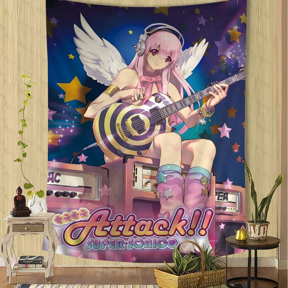 سوبر سونيكو الهبي الجدار الشنق المفروشات لغرفة المعيشة نسيج المنزل النوم ديكور Kawaii غرفة ديكور نسيج غرفة نوم نسيج #1