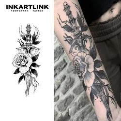 Flower dagger temporary tattoo sticker, waterproof magic tattoo, lasts to 15 days fake tattoo, semi permanent tattoo