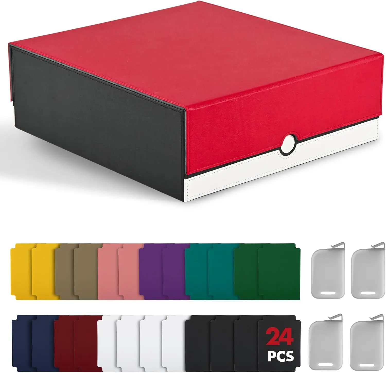 Card Storage Box Holds 3200+ TCG Deck Case with 4 Stoppers for MTG PTCG (Red&White)