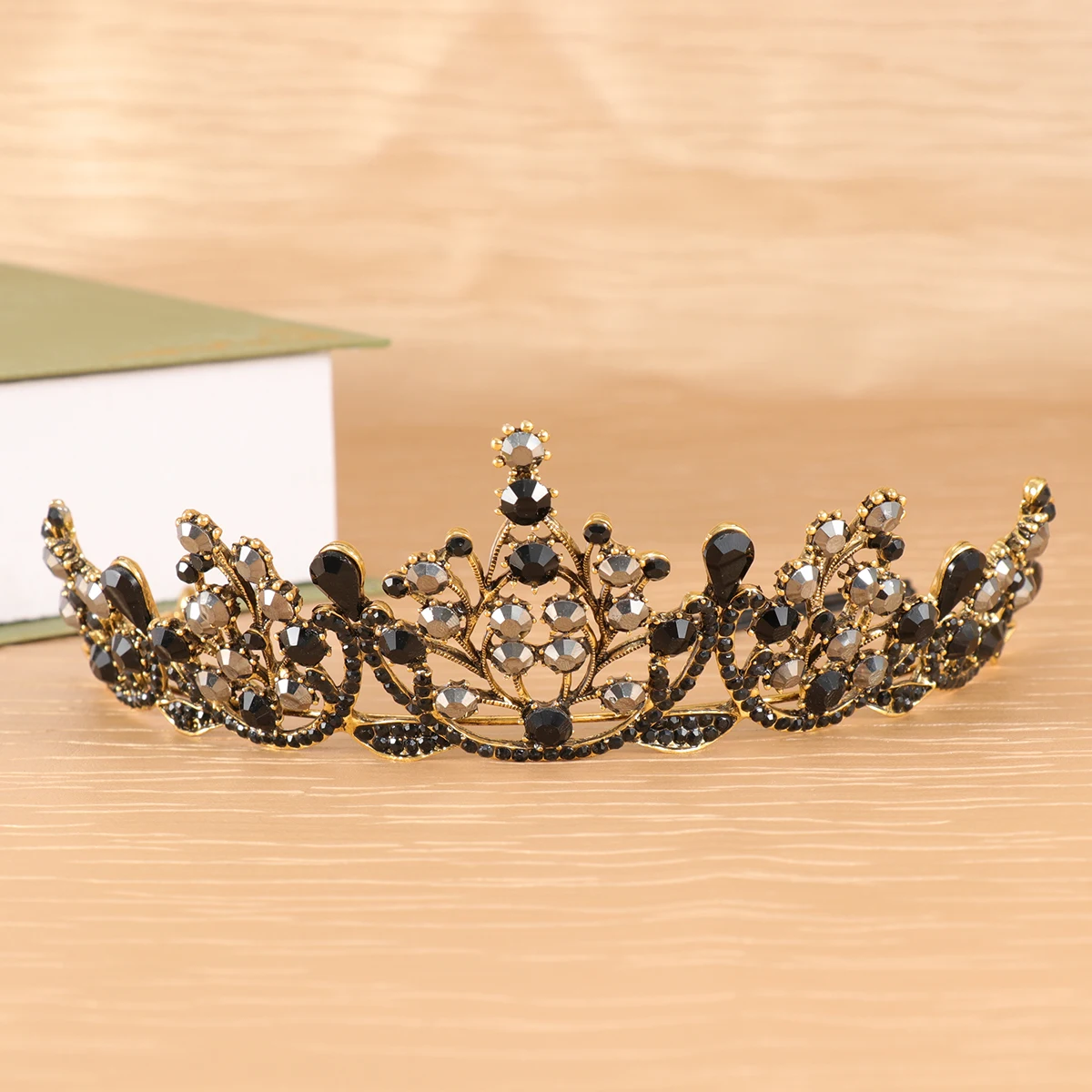 

Rhinestone Crown Elegant Crystal Tiara Baroque Tiaras Black Bride Wedding Hair Accessories Retro Design Jewelries Decorations