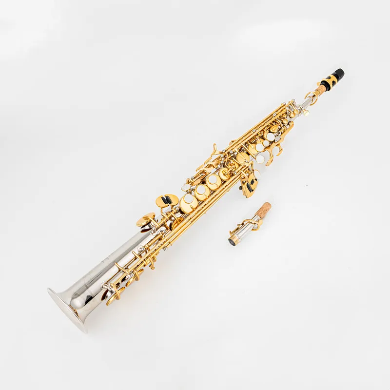 875EX Japan Bb Soprano Saxophone, Nickel‑Plated Brass Gold Keys Engraved Bell, B‑Flat Soprano Sax Kit with Case & Mouthpiece