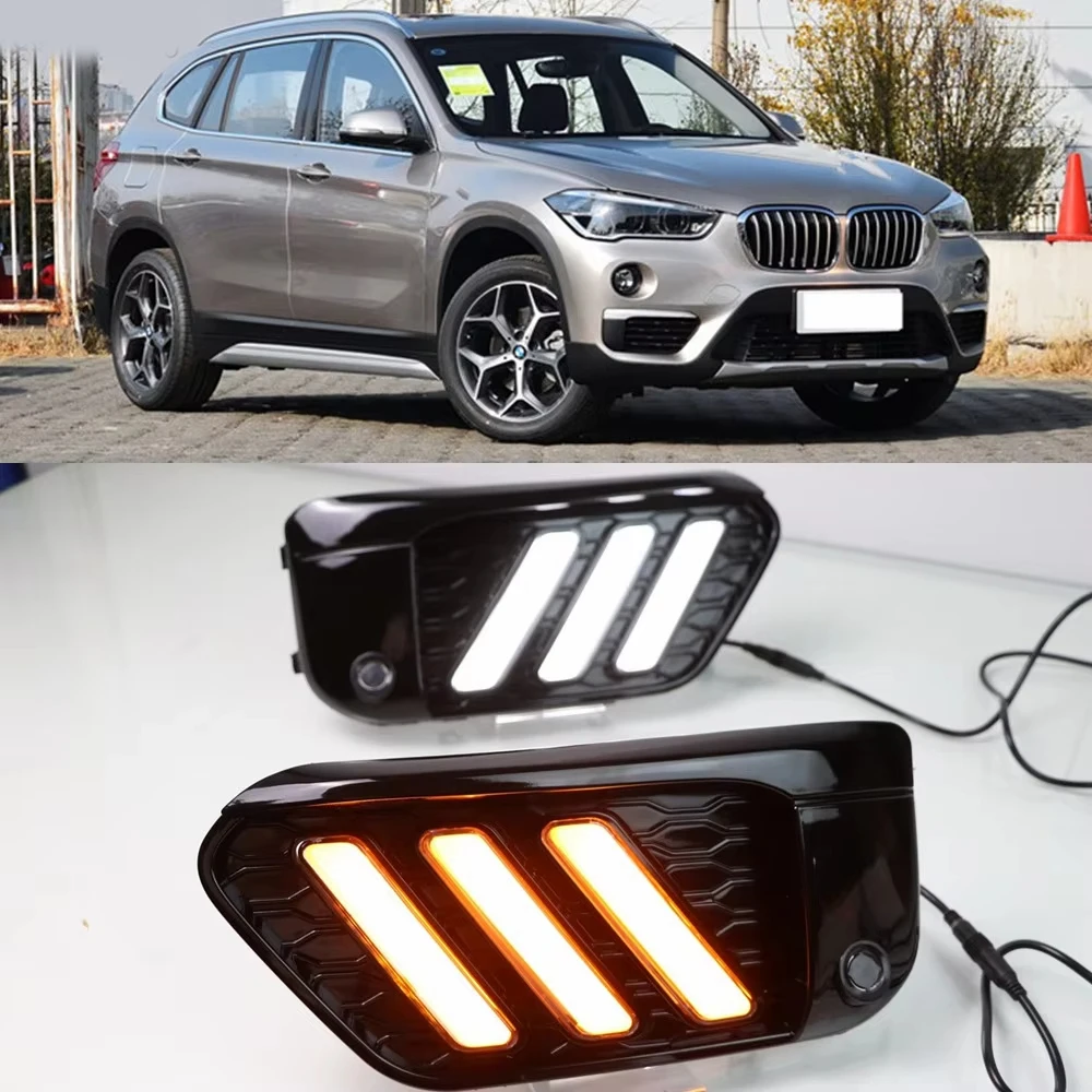 

2 шт. светодиодные DRL дневные ходовые огни дневного света для BMW X1 F48 F49 2016 2017 2018 2019 с желтым указателем поворота и синим ночником