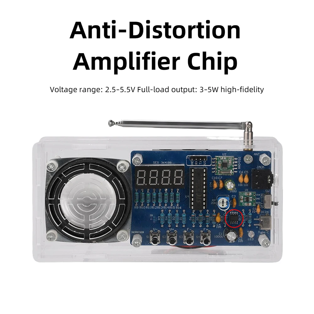 USB-5V 87.5-108MHz FM Radio Kit DIY Parts Manual Soldering Kit Type-C FM Adjustable Radio DIY Module