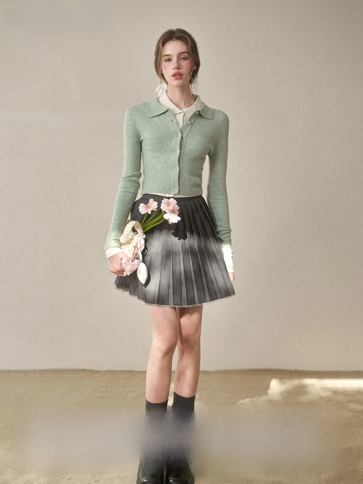 

Мягкий шерстяной вязаный кардиган с отложным воротником и узором «облака» на ткани из шелка и шерсти, однотонный, для женщин, весенний сезон