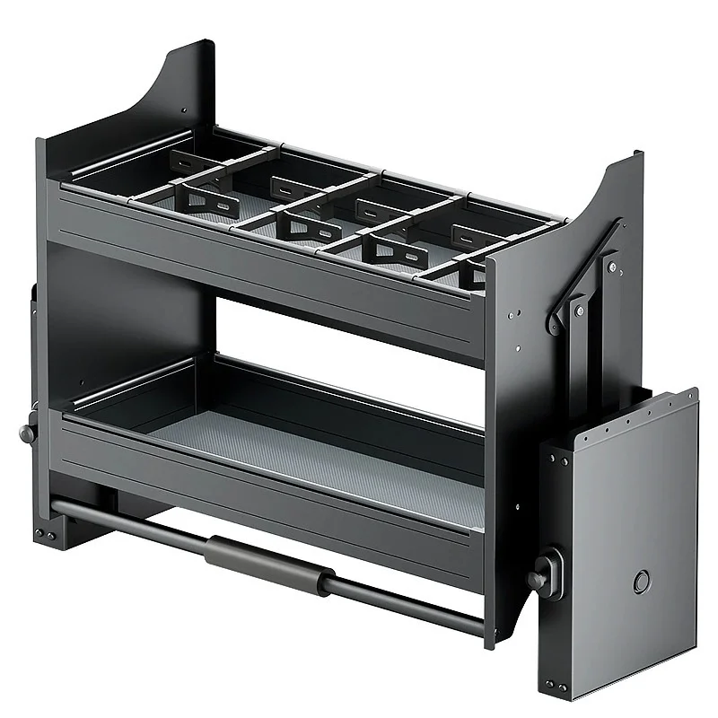 

-oo Gorange Drawer Lift Basket for Hanging Cabinets Space Aluminum Pull-down Kitchen Cabinet Storage Damping Dark Gray Luxury