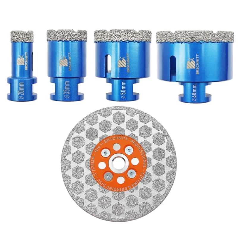 BRSCHNITT Diamantbohrer 20-68mm Doppelseitige Betonschneid- und Schleifscheibe 125mm M14 Granit Marmor Fliesen Schleif- und Diamantschneidscheibe