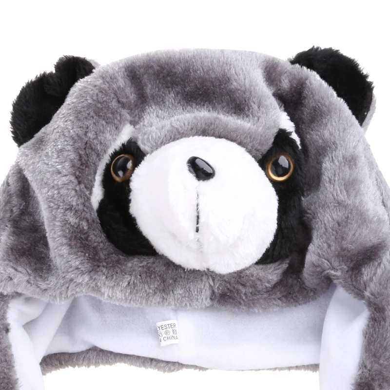 Winter Warm Raccoon Animal Hat Plush Pompom Cosplay Earflap and Fuzzy Snow Ski Beanie Cap