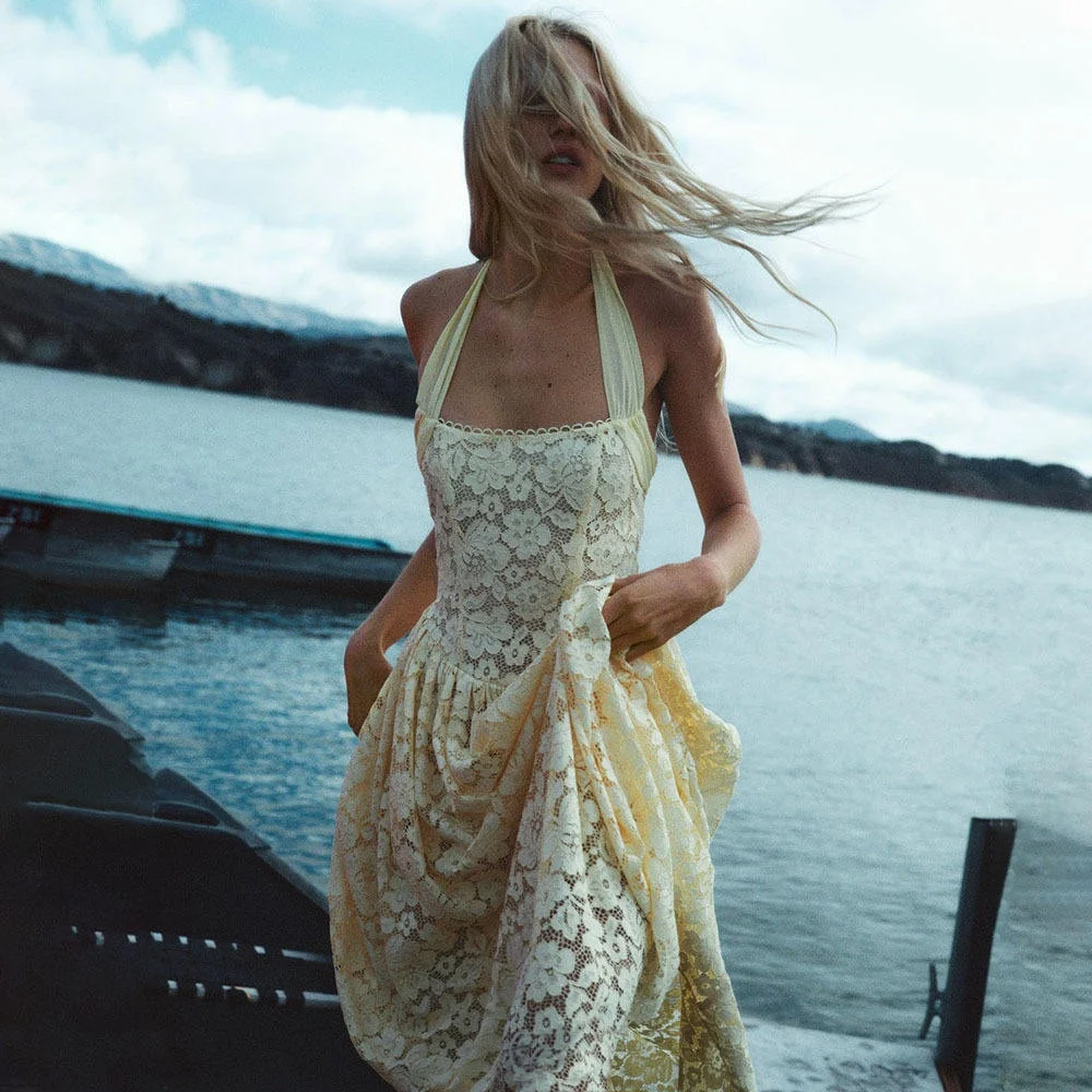 

Summer Lace Color Long Dr Ne Hanging Bal Bustle Waist High Waist Dr Ele And Sexy Women's Clothing