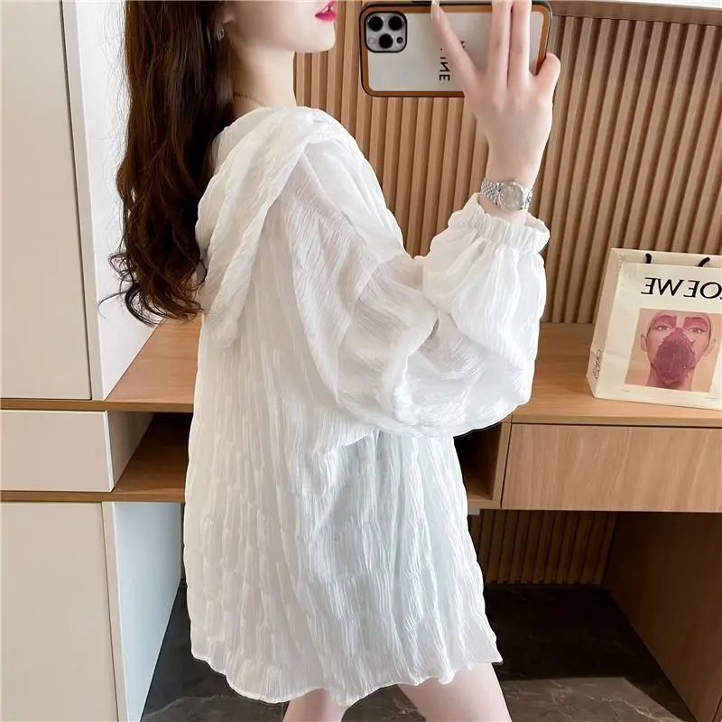 Summer Hooded Jacket Sweatshirt Women Sun Protection Clothing Korean Fashion Single Breasted Sunscreen Thin Loose Casual Coat