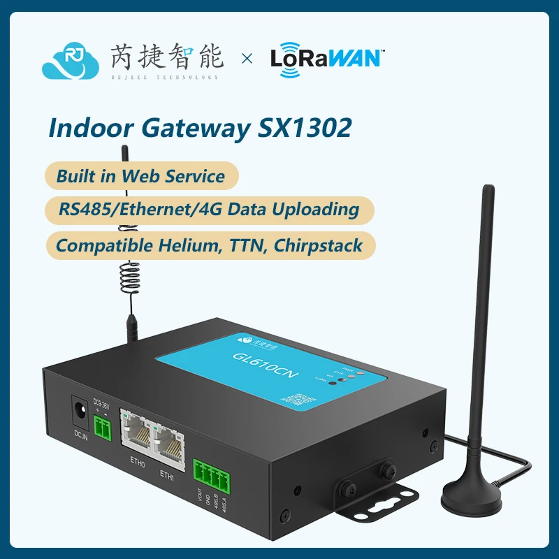 LoRaWAN SX1302 Indoor Gateway Rejeee, RS485/Ethernet/4G Data Uploading, Built in Web Service, TTN, Chirpstack, Helium Compatible