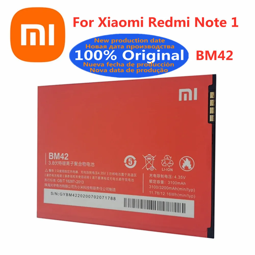 

BM42 Xiao mi Оригинальный аккумулятор для Xiaomi Redmi Note 1 Note1 мобильный телефон аккумулятор батареи 3200 МГц в наличии Быстрая доставка
