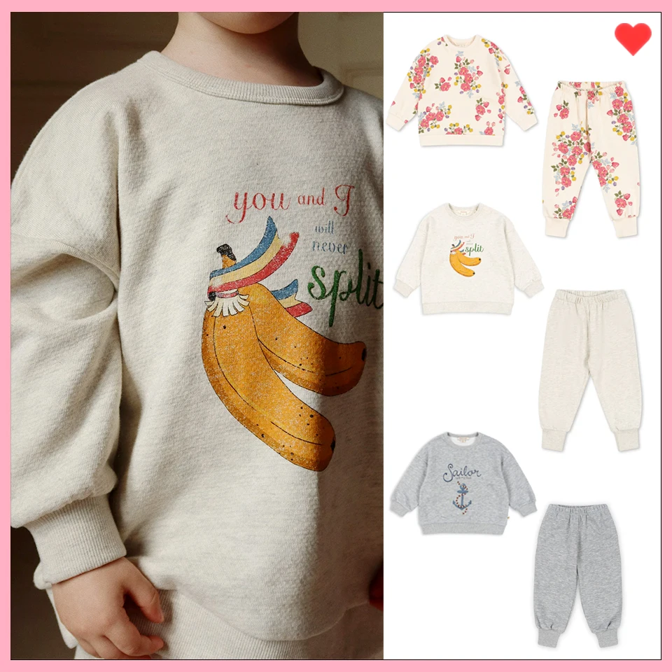 

KS Spring New Clothing 2025 Boy and Girs Sets Ship Anchor Floral Pullover Hoodie Sets