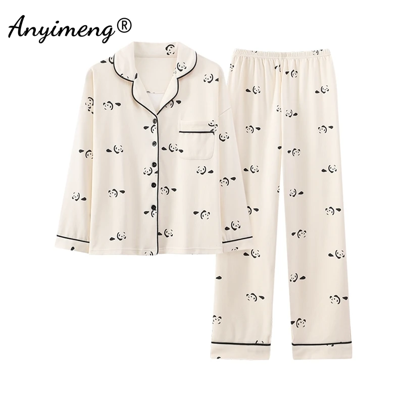 M-5XL Autumn Winter Lady Home Clothes Soft Faux Cotton Nightwear Lapel Pjs  Woman Pajamas Set Fashion Turn-down Collar Sleepwear