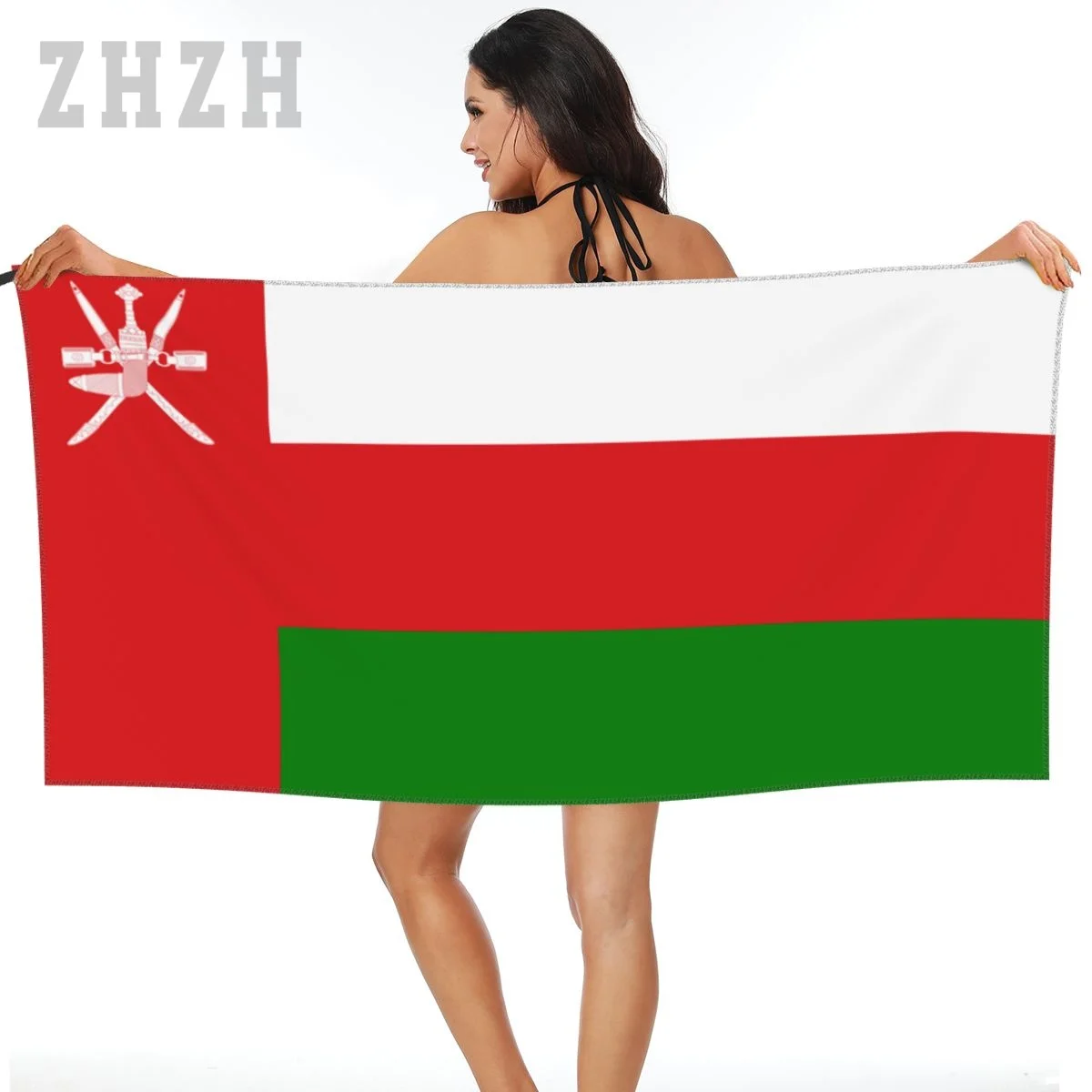 More Design Oman Flag Emblem Bath Towel Quick dry Microfiber Absorbing Soft Water Breathable Beach Swimming Bathroom