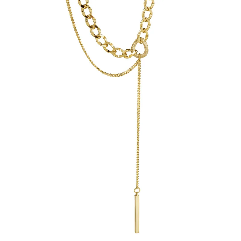 العلامة التجارية الجديدة التيتانيوم الصلب هندسية تقسم سلسلة قلادة، سلسلة محبوكة شرابة مزدوجة الطبقة، عصرية للسيدات