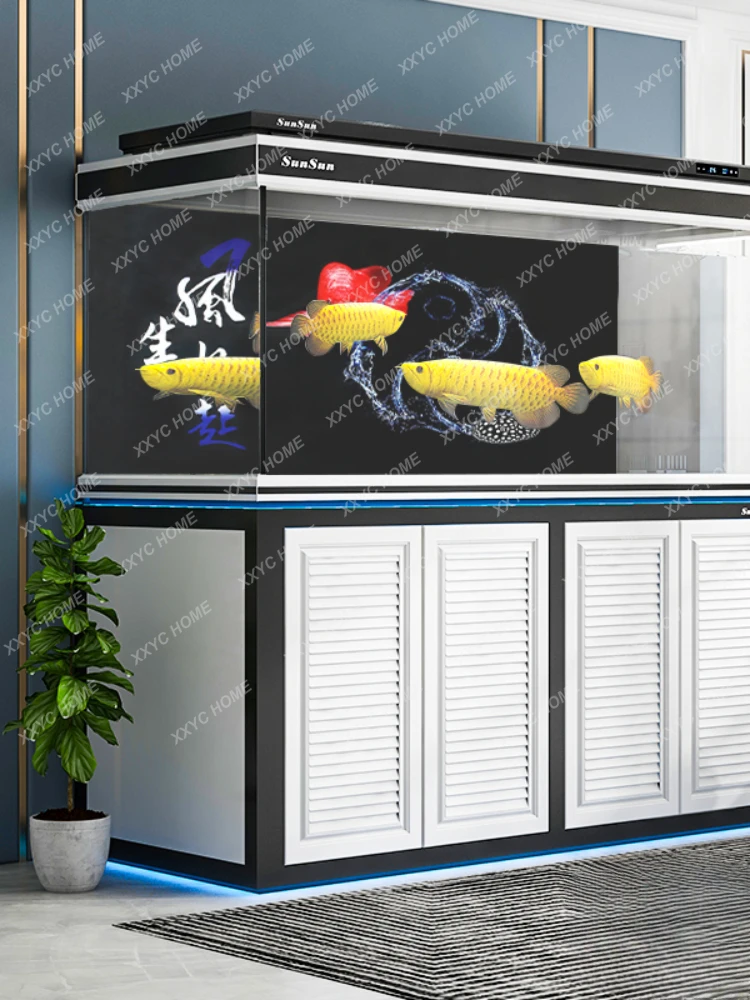 Fish Tank SUNSUN Large Dragon Fish Tank Super White Glass Living Room Floor Change Water Dragon Fish Tank