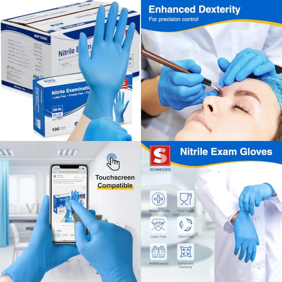 

Schneider Nitrile Exam Gloves, Medical Grade Blue Disposable Gloves Latex Free, Rubber Glove for Cleaning, Cooking, Food Prep