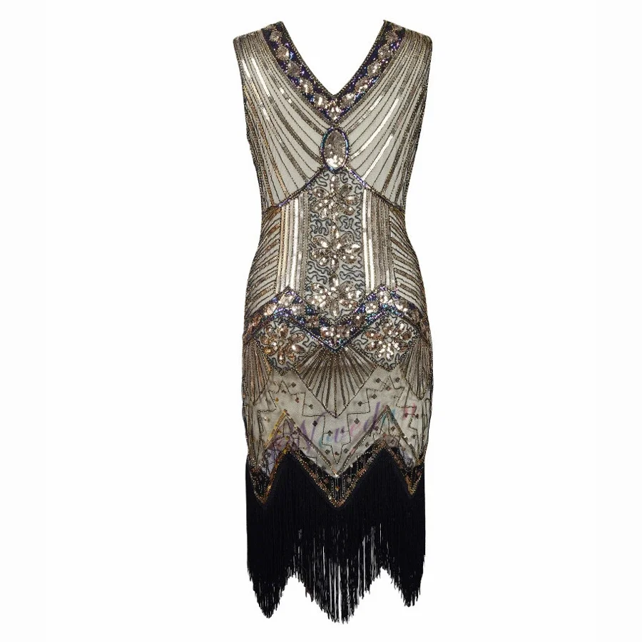 Donne 1920s Vintage Great Gatsby Dress paillettes con scollo a v nappa aderente con perline Party Flapper Dress Ballroom Tango abito da ballo latino