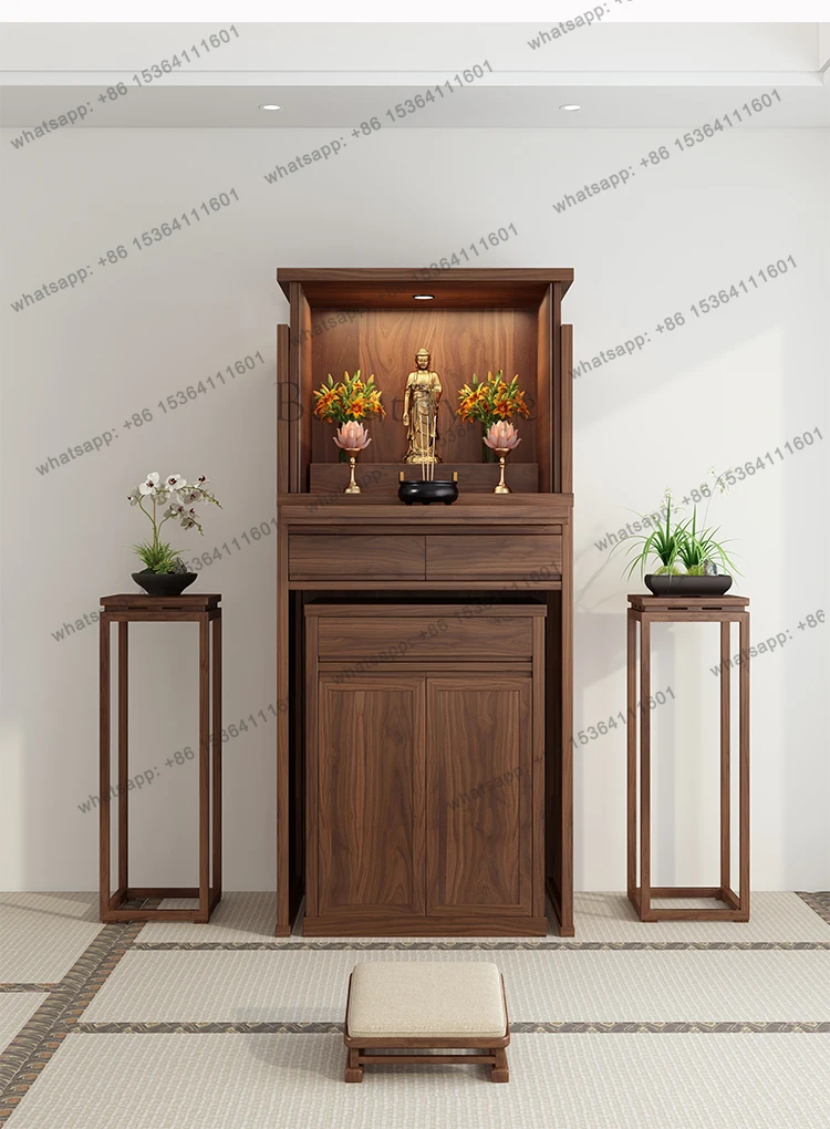 

black walnut invisible door Buddhist niche new Chinese vertical cabinet living room solid wood Buddhist cabinet