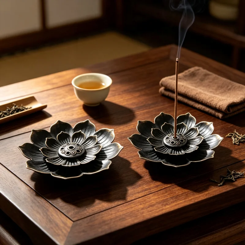 2 in 1 Alloy Incense Burner Metal sandalwood Incense Sticks Holder Buddhism Zen Lotus Sticks Incense Censer Nasturtium Ashtray