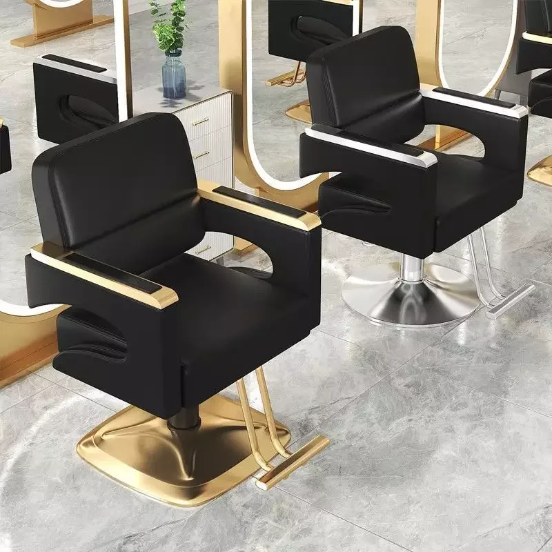 High-end Hair Salon Furniture Armchair Can Rotate and Lift Stainless Steel Black Metal Barber Chair