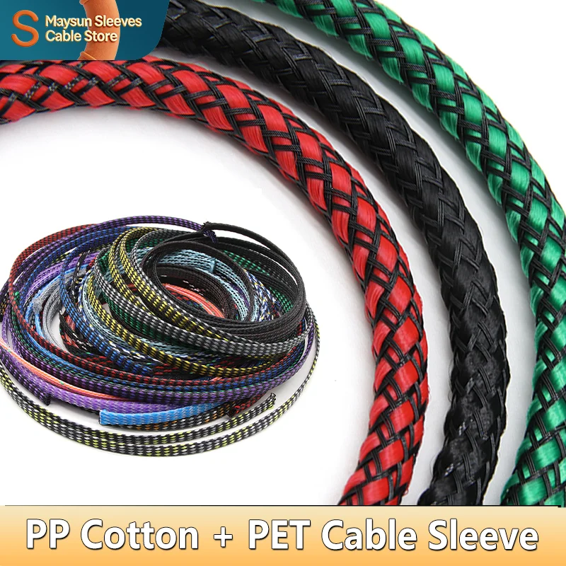 

1-100m Flexible Braided Cable Sleeve 4/8/12mm PP Cotton+PET Yarn Wire Harness Insulated Protection Sheath Sleeving