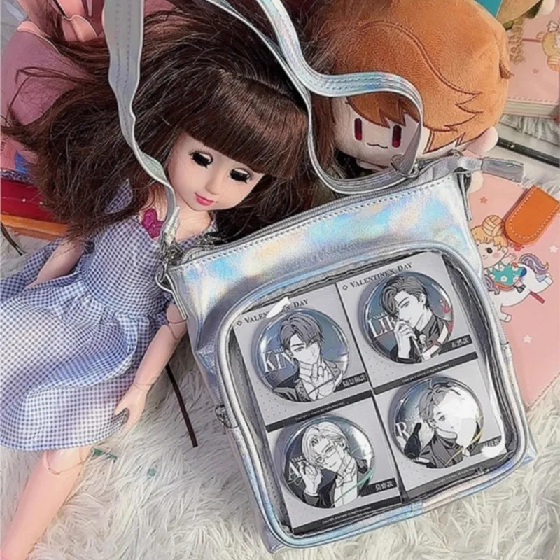 

Серебряный значок аниме, прозрачная сумка Ita, женская кожаная сумка JK, большая вместительная сумка через плечо, женская милая базовая сумка на плечо в стиле Харадзюку, новинка