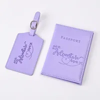 New Purple PU Leather Passport Holder Ticket Clip Passport Covers Luggage Tag Set Id Credit Card Holder Travel Wallet Unisex