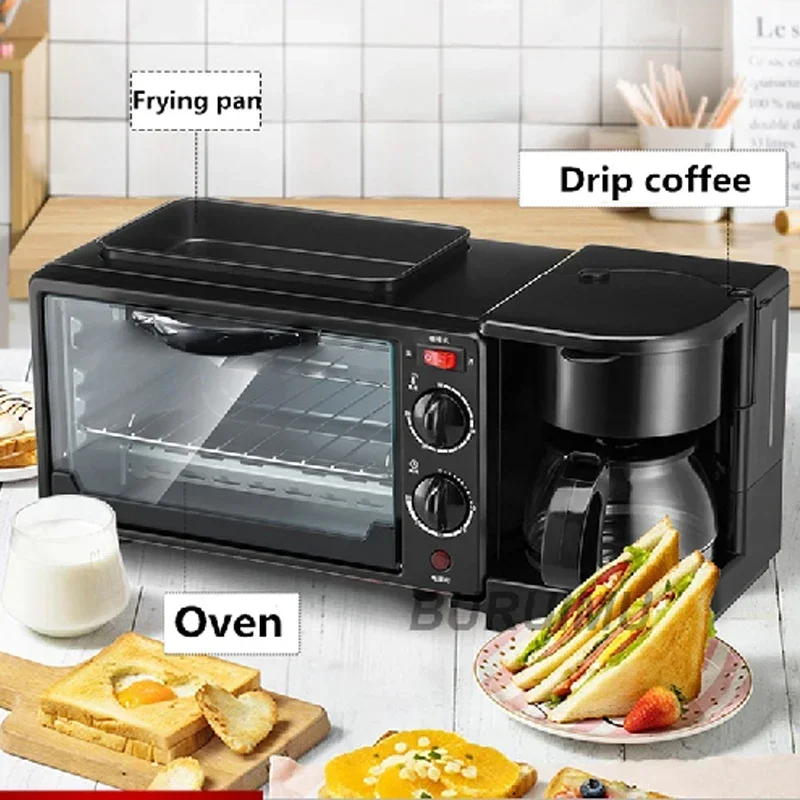 Máquina para hacer desayuno 3 en 1, Mini cafetera multifunción por goteo, horno para pan y Pizza, sartén, tostadora, máquina de desayuno