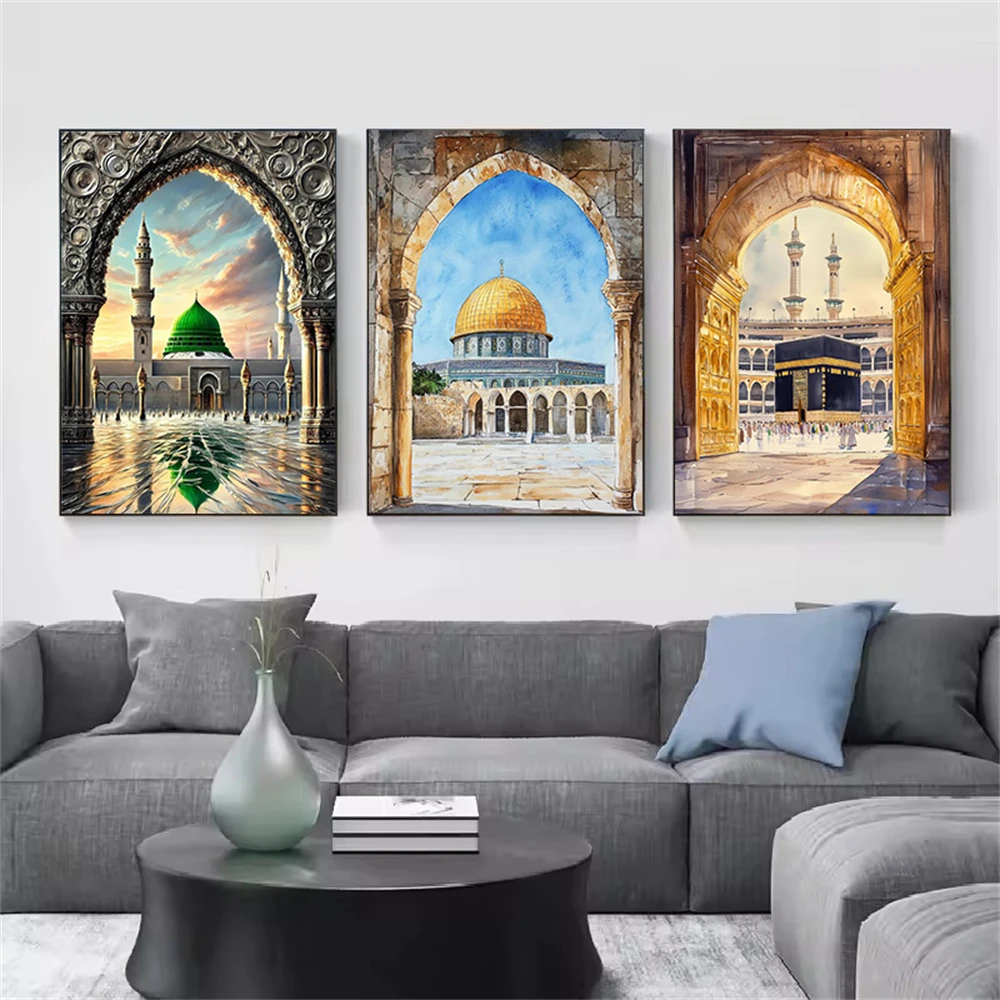 Al-Aqsa Masjid Mosque Kaaba Islamic Canvas Poster Painting Morocco Wall Art Print Picture Modern Living Room Interior Home Decor