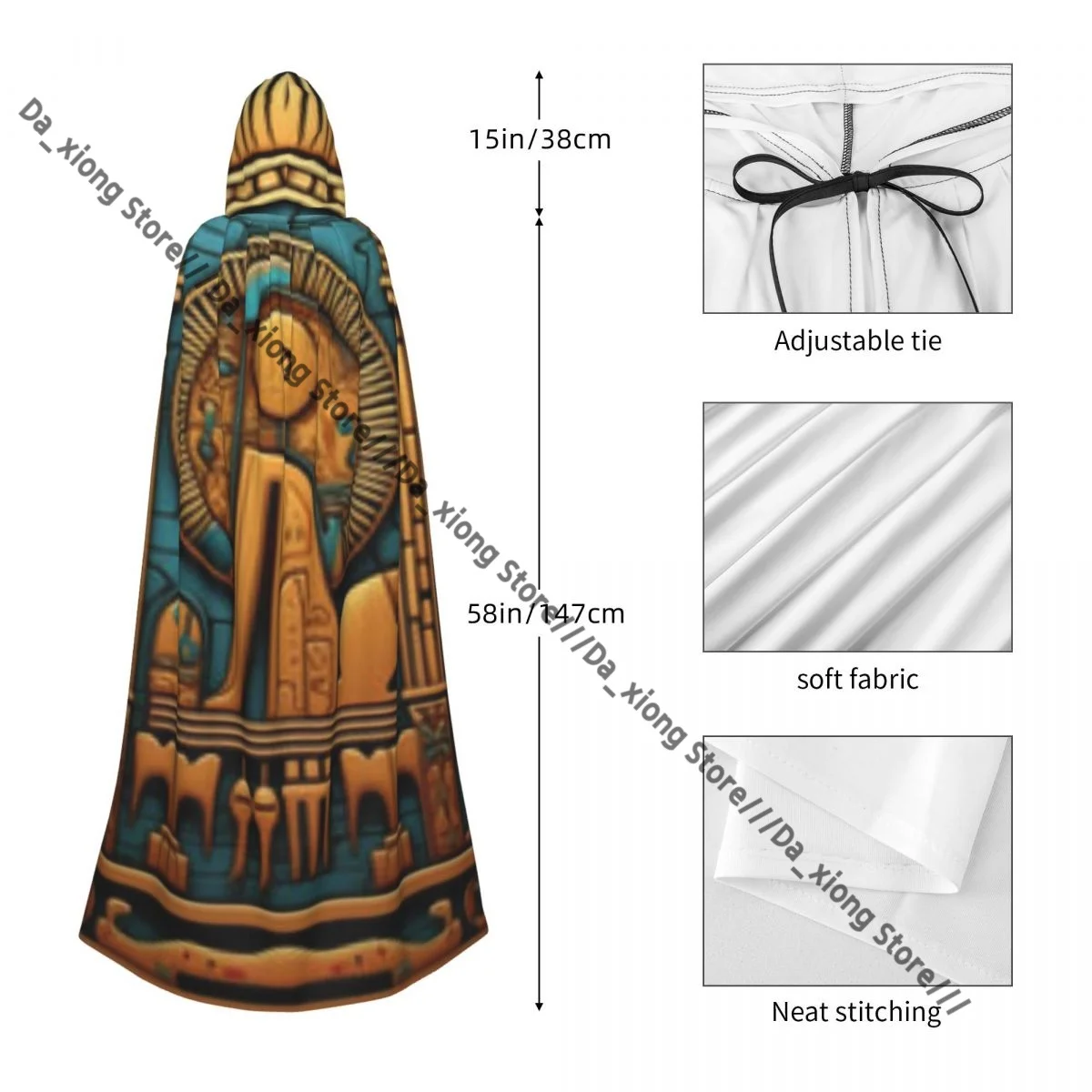 Egyptian Hieroglyphs Witch Cloak Halloween Cosplay Costume Adult Unisex Cloak Retro Ages Cape view 5