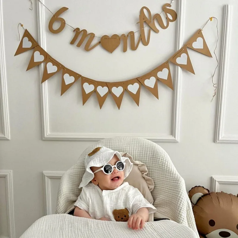 Kraft Paper 2/1 Half Year Old Letter 6 Month Birthday Party Decoration Flag Baby\'s First Year Photo Prop Background Wall