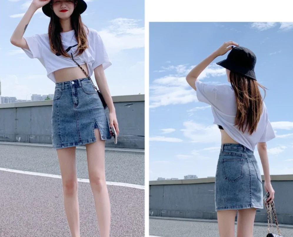 Khaki Women Denim Short Skirts Korean High Waist Anti-Glare Mini Skirt Woman 2026 Spring Summer Sexy Package Hip Skirt
