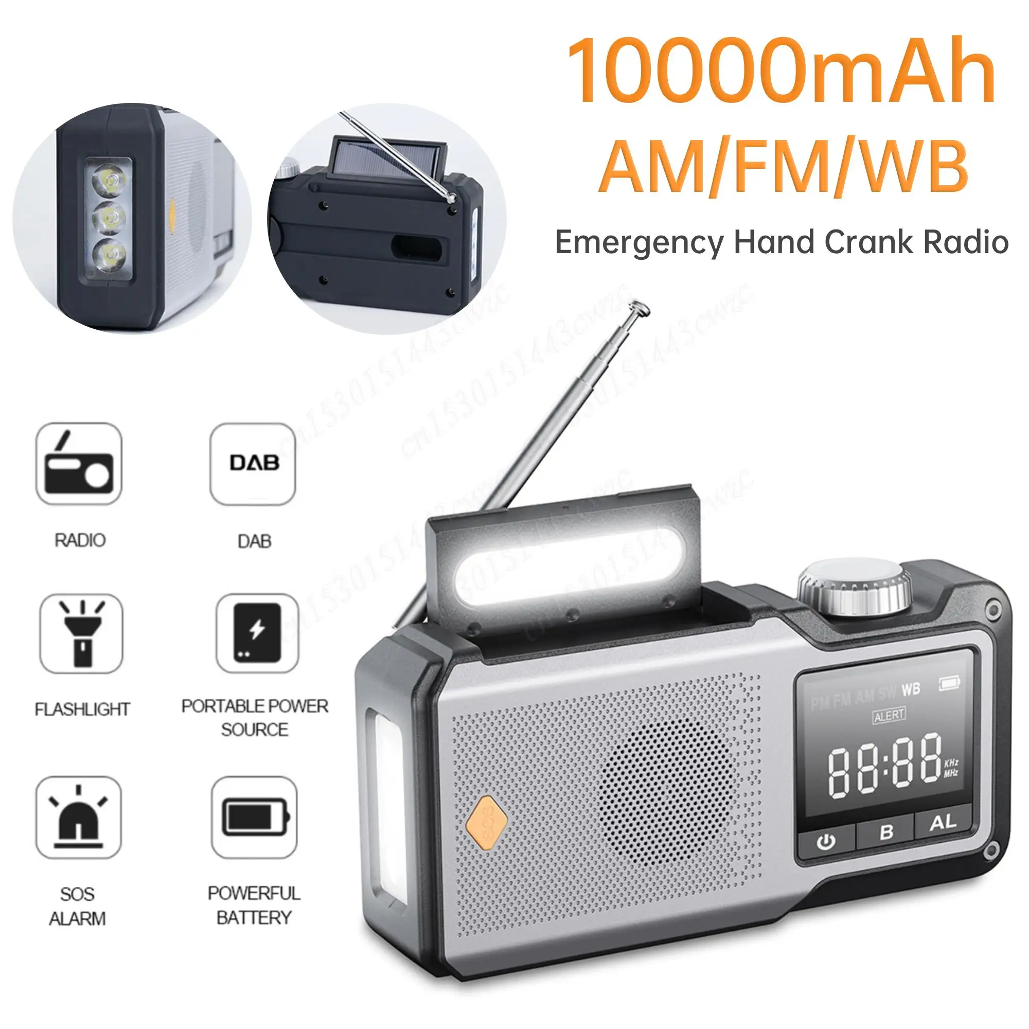 

10000mAh Emergency Hand Crank Radio with Power Bank SOS Flashlight Solar Radio for Outdoor Camping Emergency Portable Radio