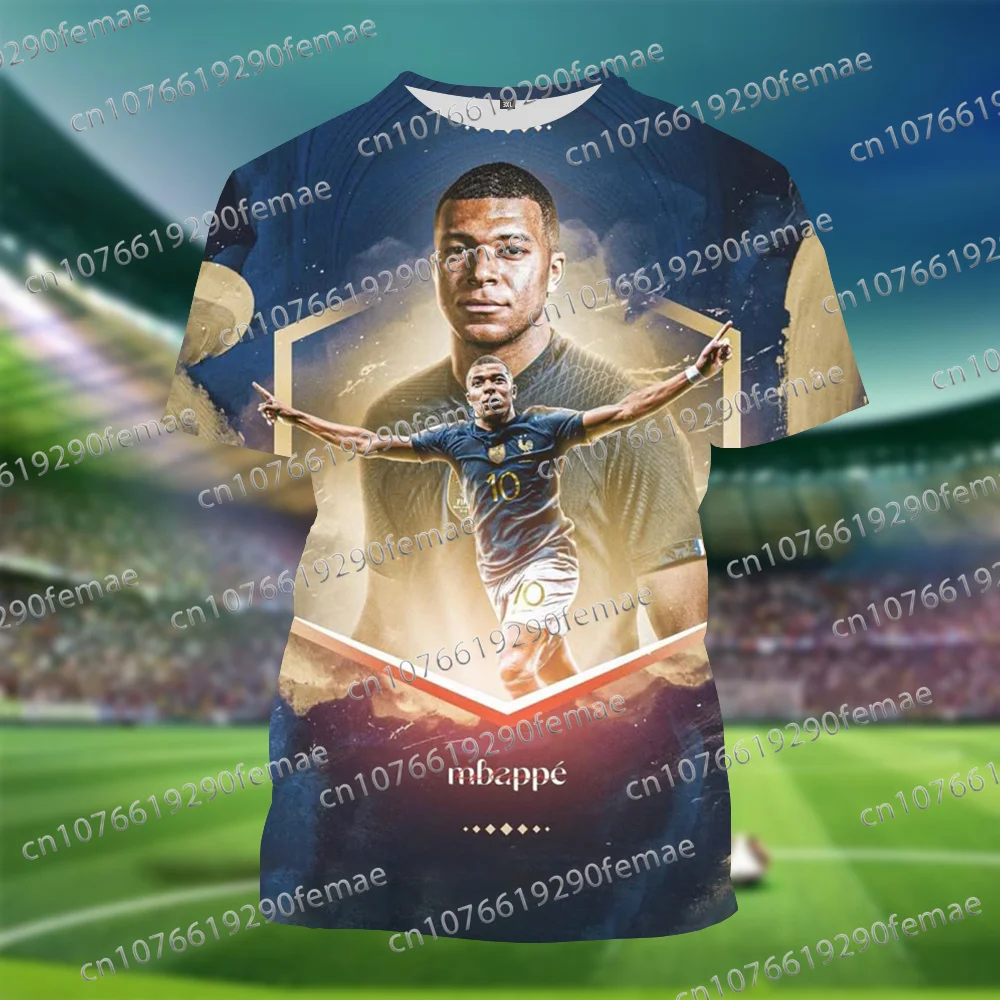 Latest Fashion Mbappe 3D Printed Pattern Football Fan T-shirt for Daily Casual Comfort Round Neck Short Sleeve