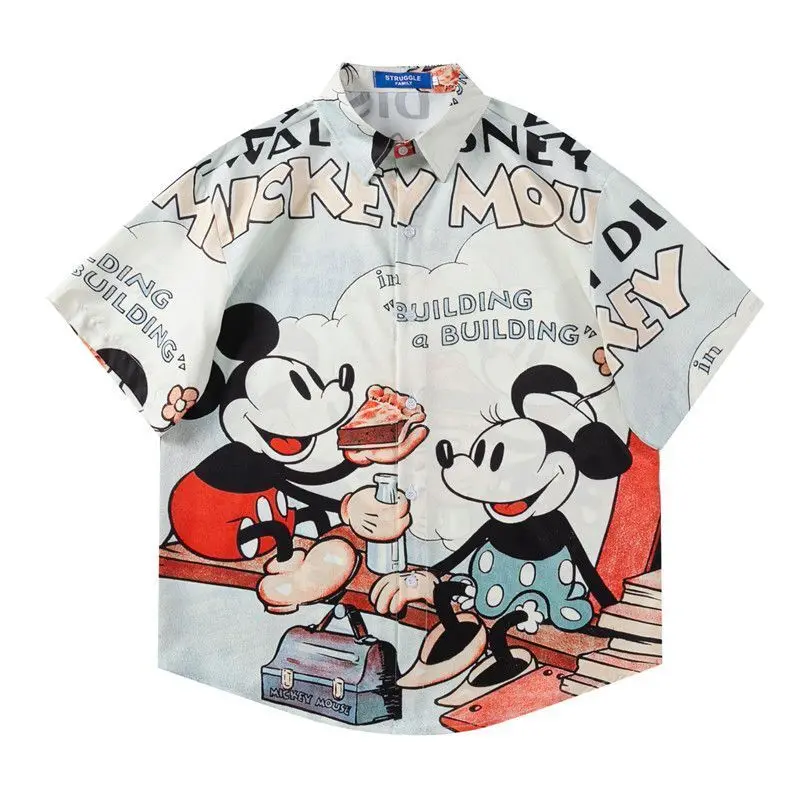 

Disney Mickey American Style Fashion Sweet Blouse Cool Cartoon Full Print Short Sleeved Shirt Summer Dopamine Harajuku New Shirt